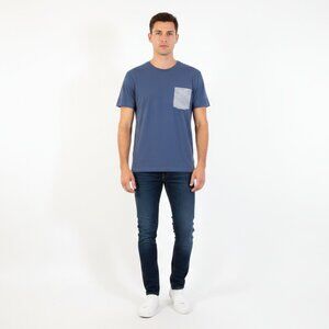 *J Crew Slate Blue Stripped Pocket Slim T Shirt